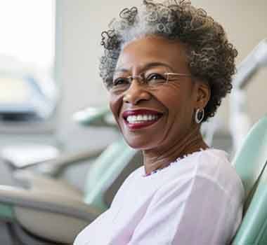 Patient in Landrum smiling with dentures